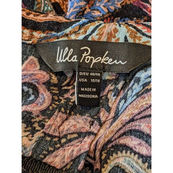 Ulla Popken Popover Tunic Top Blouse Womens Size 16 18 Multi Paisley Tie Front - Picture 7 of 9